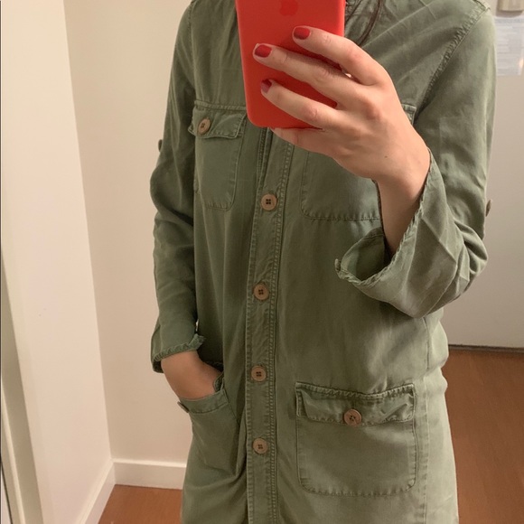 Mango Army Green Button Down Shirt Dress - Picture 5 of 8